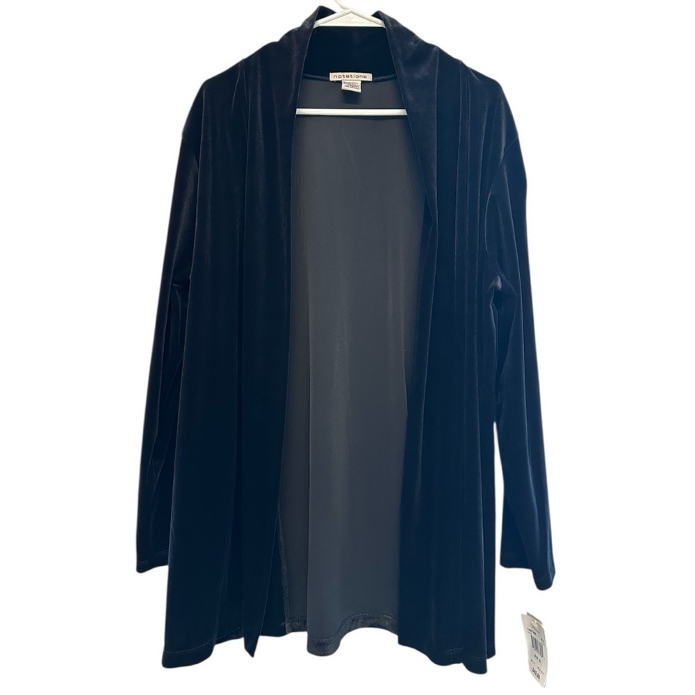 NWT Vintage Y2K Era Notations Black/Blue Velvet Open Front Cardigan XL - Picture 2 of 6